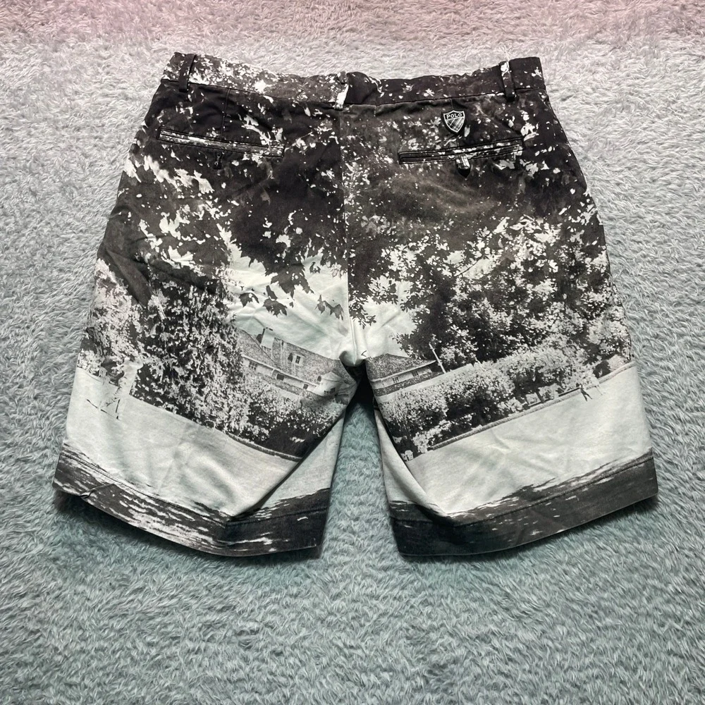 Polo Golf Ralph Lauren Mens 33 Black White Graphic Print Shorts Flat Front